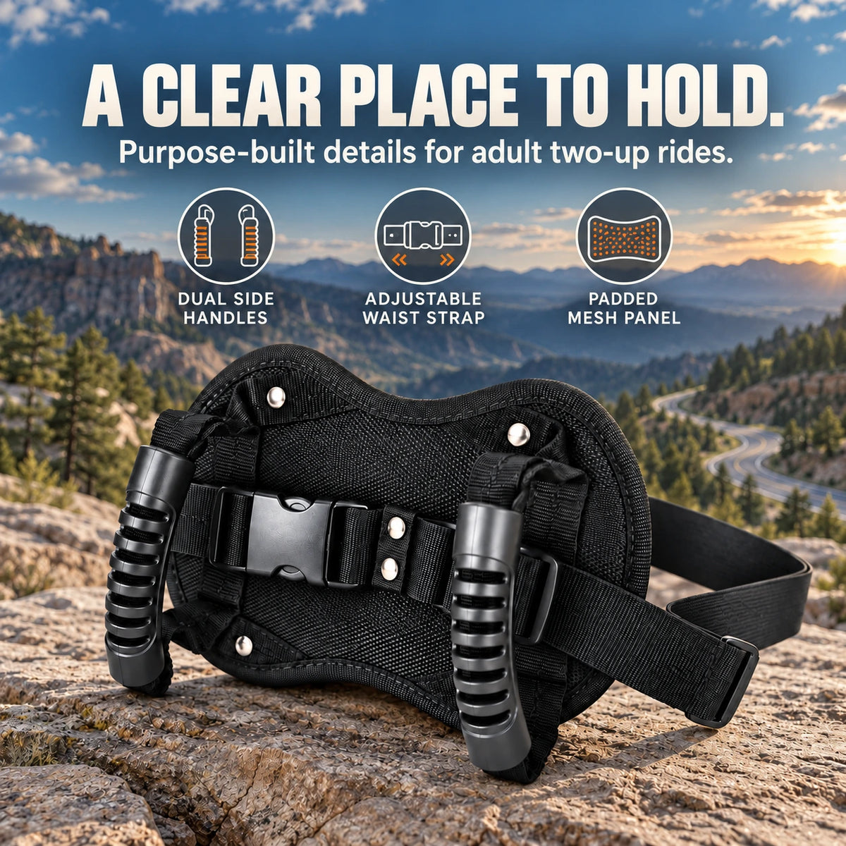 Motorcycle Passenger Grip Belt with Dual Handles