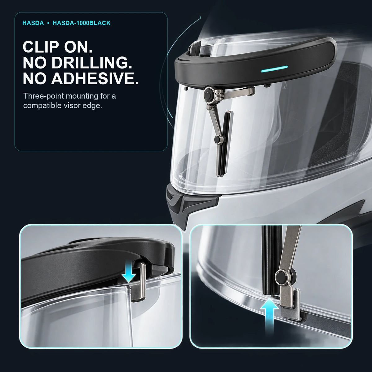 HASDA Rechargeable Helmet Visor Wiper – 3 Modes, Type-C, 172° Sweep