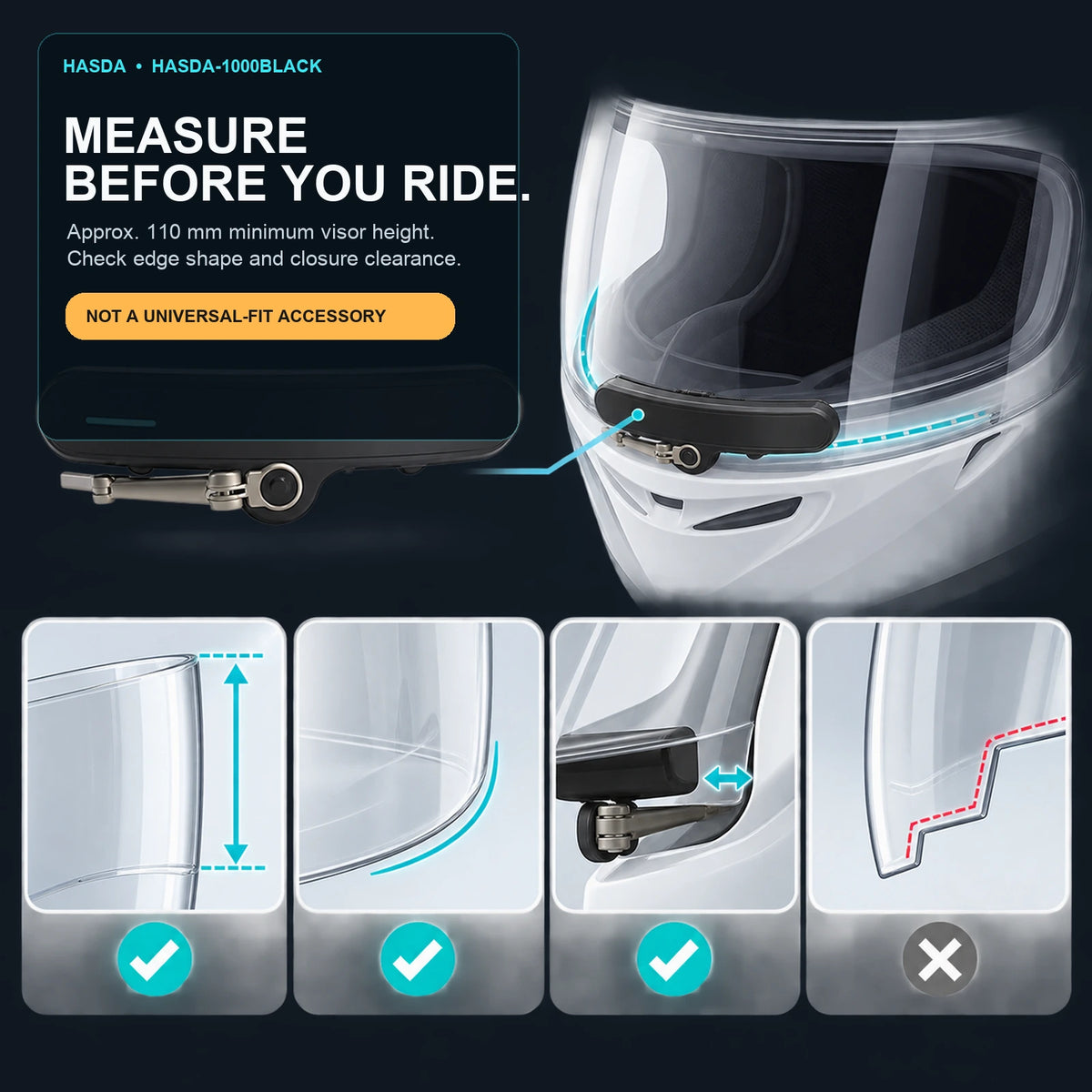HASDA Rechargeable Helmet Visor Wiper – 3 Modes, Type-C, 172° Sweep